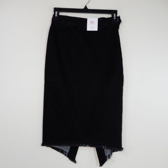 Wash Lab Sally Mid Asymmetric Faux Wrap SKIRT Size 25 0 Black Stretch Denim NEW - Picture 6 of 8